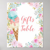 Pastel Ice crème Floral Gifts Table Sign Poster (Voorkant)