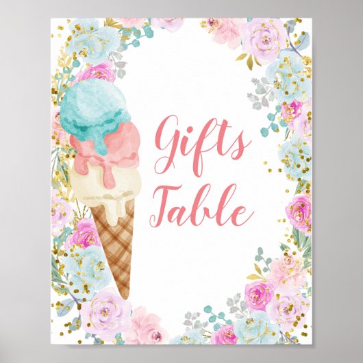 Pastel Ice crème Floral Gifts Table Sign Poster (Voorkant)