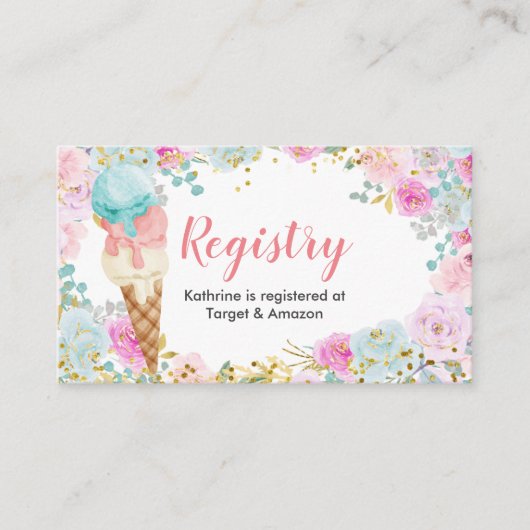 Pastel Ice crème Floral Waterverf Registry Insert Informatiekaartje (Voorkant)