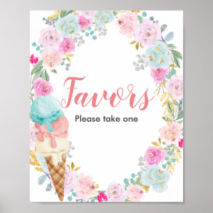Pastel Ice crème Flowers Waterverf Favor Sign Poster