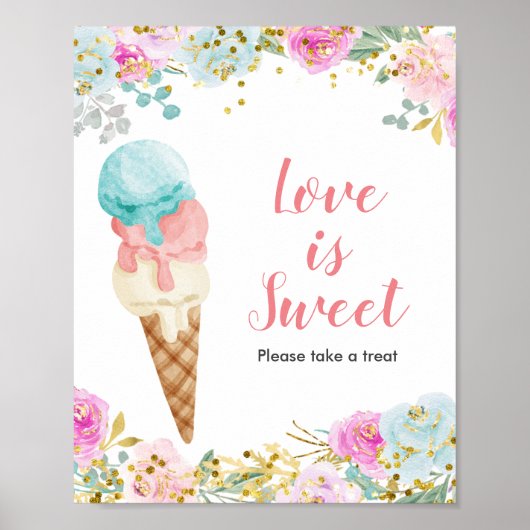 Pastel Ice crème Waterverf Love is Sweet Sign Poster (Voorkant)