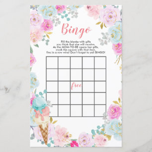 Pastel Ice roombloemen baby shower Bingo Game