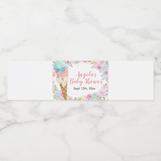 Pastel ijs Bloem Waterfles Label Etiket (Enkel label)