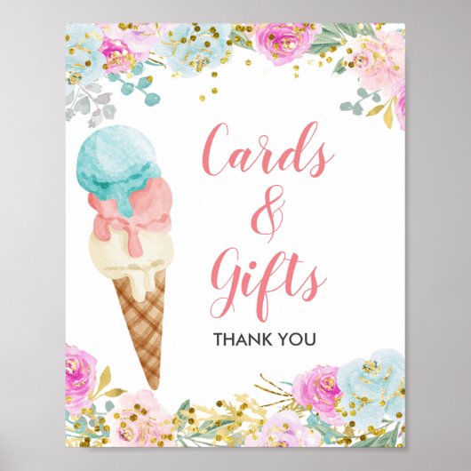 Pastel ijs room bloemkaarten & cadeaus bord poster (Voorkant)