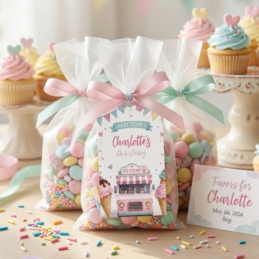 Pastel Ijsauto Verjaardag  Cadeaulabel
