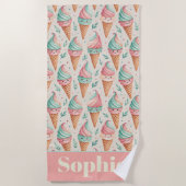 Pastel Ijsje Kegel Strand Handdoek (Voorkant)
