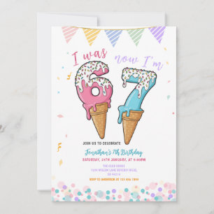 Pastel Ijsje Zes Zeven Verjaardagsfeest Glitter Kaart