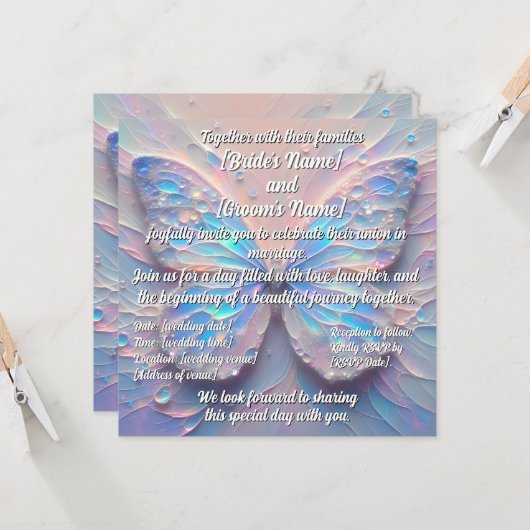 Pastel Impasto Modern Butterfly Wedding Uitnodigin Kaart (Voorkant / Achterkant in situ)