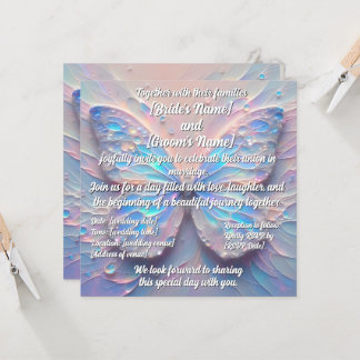 Pastel Impasto Modern Butterfly Wedding Uitnodigin Kaart