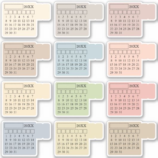 Pastel Index Tabs Monthly Generic Journal Calendar Sticker (Voorkant)