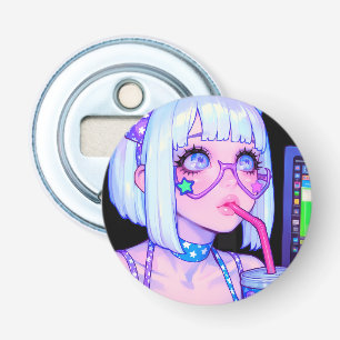 Pastel Internet Meisje Ster Bril Button Flesopener
