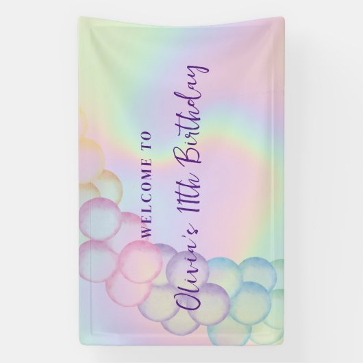 Pastel Iridescent Ballon Arch Birthday Welkom Spandoek (Verticaal)