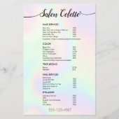Pastel Iridescent Calligraphy Salon Service Menu (Voorkant)