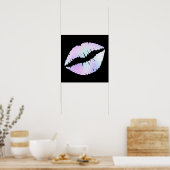 Pastel Iridescent Folie Lipstick Kus op Zwart Poster (Keuken)