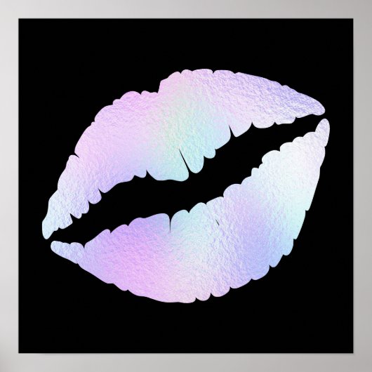 Pastel Iridescent Folie Lipstick Kus op Zwart Poster (Voorkant)