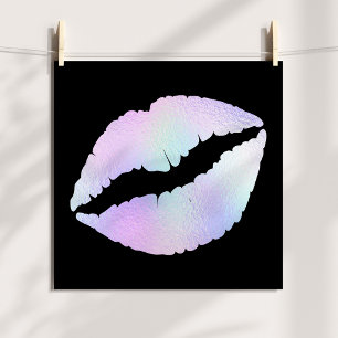 Pastel Iridescent Folie Lipstick Kus op Zwart Poster