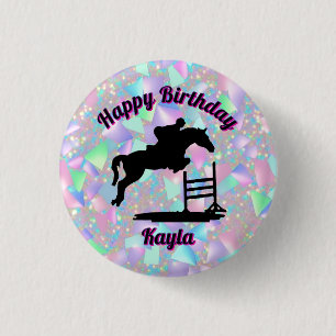 Pastel Iridescent Happy Birthday Horse Girl Ronde Button 3,2 Cm