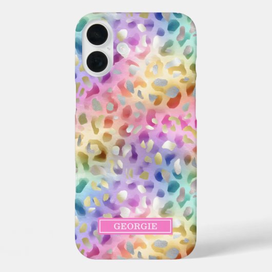 Pastel Iridescent Leopard Print Monogrammed Case-Mate iPhone Case (Achterkant)