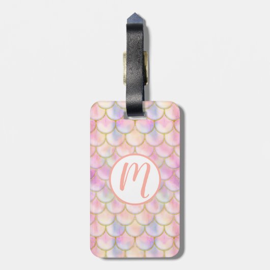 Pastel Iridescent Mermaid Scales Patroon Bagagelabel (Achterkant verticaal)