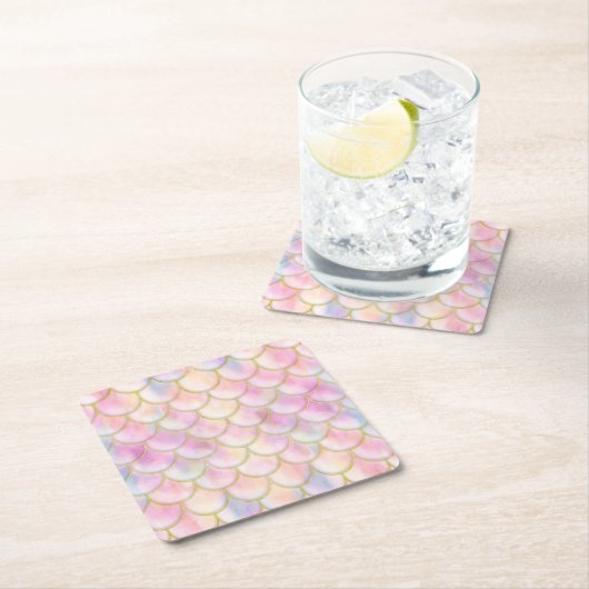 Pastel Iridescent Mermaid Scales Patroon Kartonnen Onderzetters (Insitu)