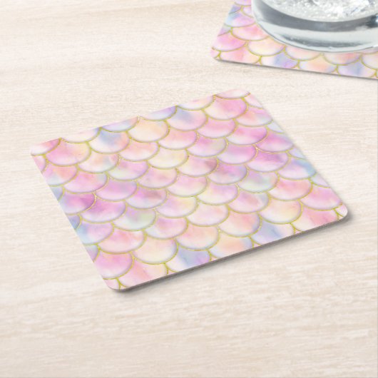 Pastel Iridescent Mermaid Scales Patroon Kartonnen Onderzetters (Schuin)