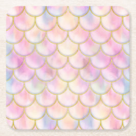 Pastel Iridescent Mermaid Scales Patroon Kartonnen Onderzetters