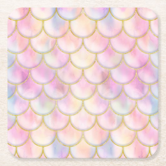 Pastel Iridescent Mermaid Scales Patroon Kartonnen Onderzetters (Voorkant)