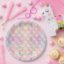 Pastel Iridescent Mermaid Scales Patroon Papieren Bordje