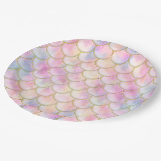 Pastel Iridescent Mermaid Scales Patroon Papieren Bordje (Gekanteld)