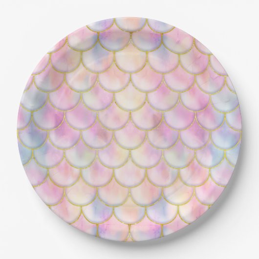 Pastel Iridescent Mermaid Scales Patroon Papieren Bordje (Voorkant)