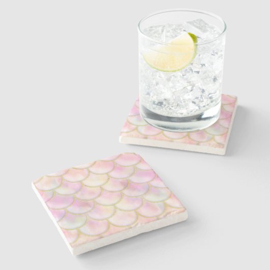 Pastel Iridescent Mermaid Scales Patroon Stenen Onderzetter (Zijkant)