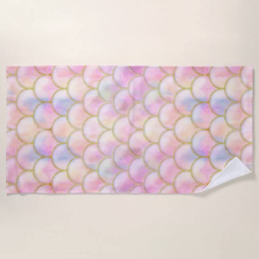 Pastel Iridescent Mermaid Scales Patroon Strandlaken (Voorkant)