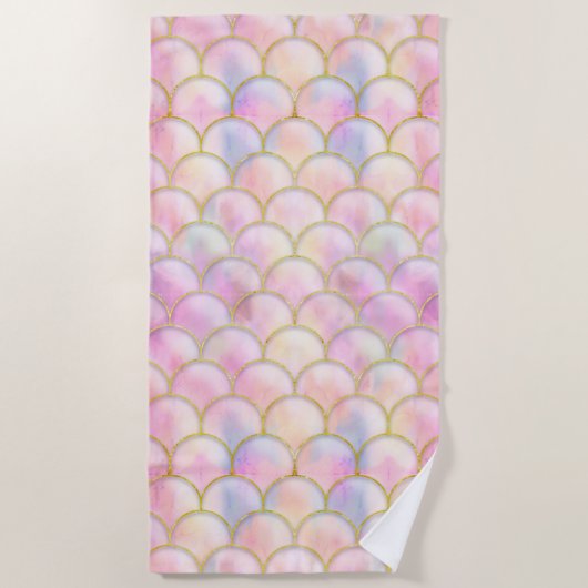 Pastel Iridescent Mermaid Scales Patroon Strandlaken (Voorkant)