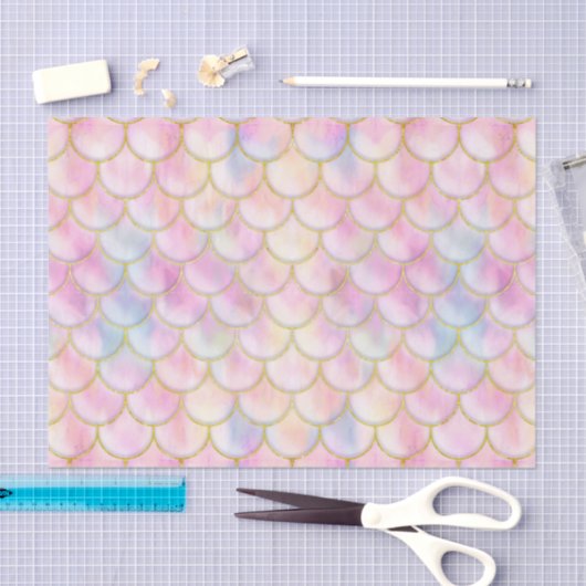 Pastel Iridescent Mermaid Scales Patroon Tissuepapier (Craft)