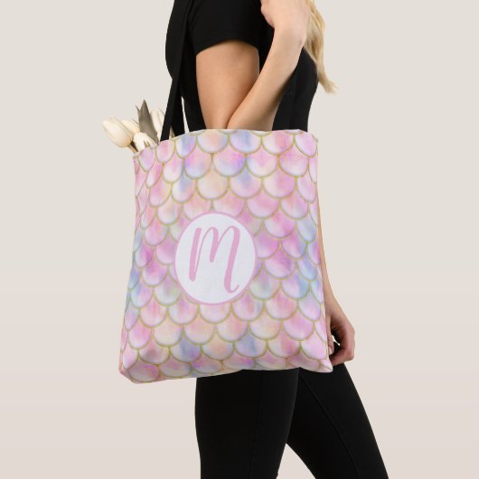 Pastel Iridescent Mermaid Scales Patroon Tote Bag (Dichtbij)