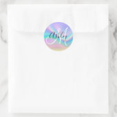 Pastel Iridescent Rainbow Wave Ombre Folie Monogra Ronde Sticker (Tas)