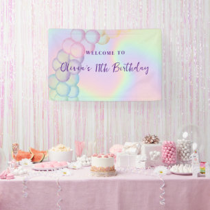 Pastel Iridescente Ballonboog Verjaardags Welkom Spandoek