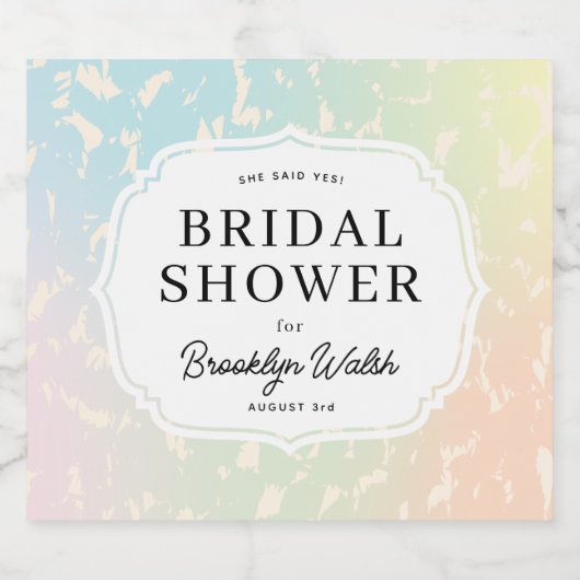 Pastel Iridescente Dierenprint Bruidsdouche Sparkling Wijnetiket (Enkel label)
