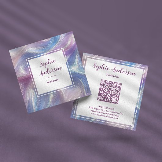 Pastel Iridescente Marmer met Qr Code Vierkante Visitekaartje