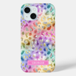 Pastel Iridiscent Luipaardprint Monogram iPhone 15 Case