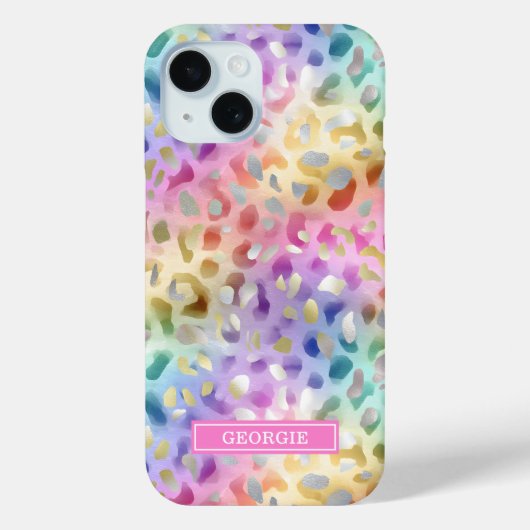 Pastel Iridiscent Luipaardprint Monogram Case-Mate iPhone Case (Achterkant)