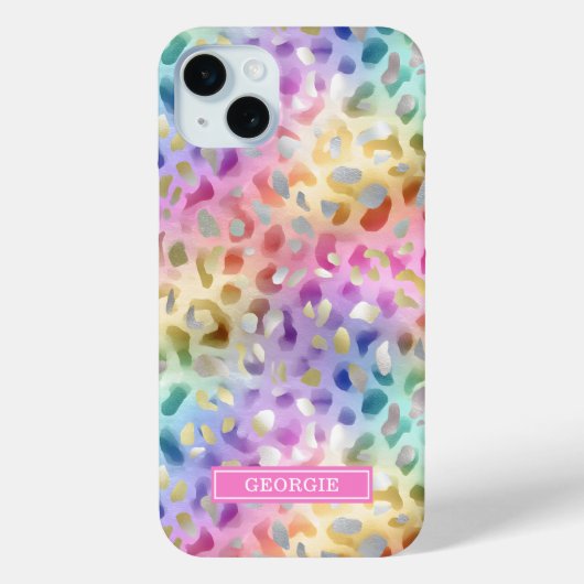 Pastel Iridiscient Luipaardprint Monogram Case-Mate iPhone Case (Achterkant)