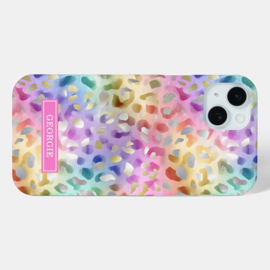 Pastel Iridiscient Luipaardprint Monogram Case-Mate iPhone Case (Achterkant (horizontaal))