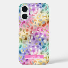 Pastel Iridiscient Luipaardprint Monogram iPhone 16 Hoesje