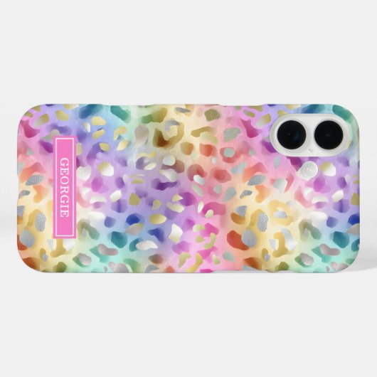 Pastel Iridiscient Luipaardprint Monogram Case-Mate iPhone Case (Achterkant (horizontaal))
