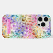 Pastel Iridiscient Luipaardprint Monogram iPhone Hoesje (Achterkant horizontaal)