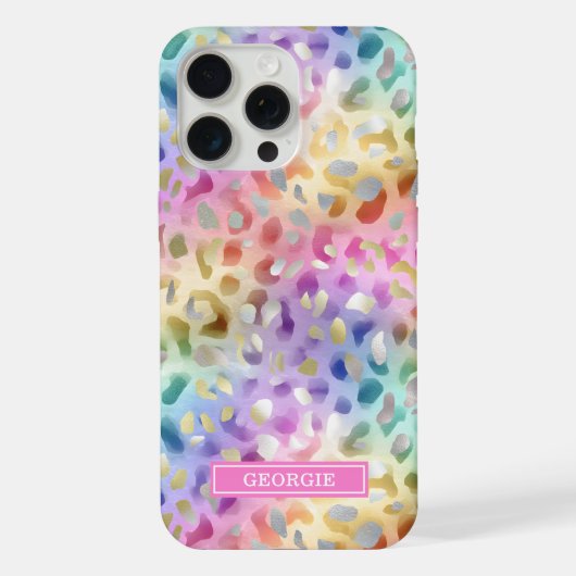 Pastel Iridiscient Luipaardprint Monogram iPhone Hoesje (Achterkant)