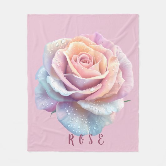 Pastel Iridiserende Roos & Dauwdruppels Romantisch Fleece Deken (Voorkant)