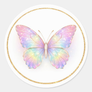 Pastel Iridiserende Vlinder Cirkel Ronde Sticker