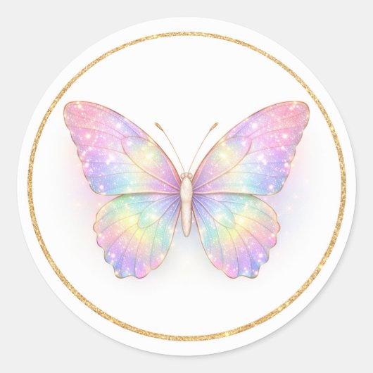 Pastel Iridiserende Vlinder Cirkel Ronde Sticker (Voorkant)